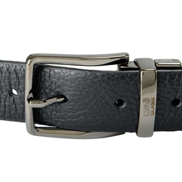 Cavalli Class Men's Black 100% Pebbled Leather Buckle Decorated Belt - Picture 3 of 5